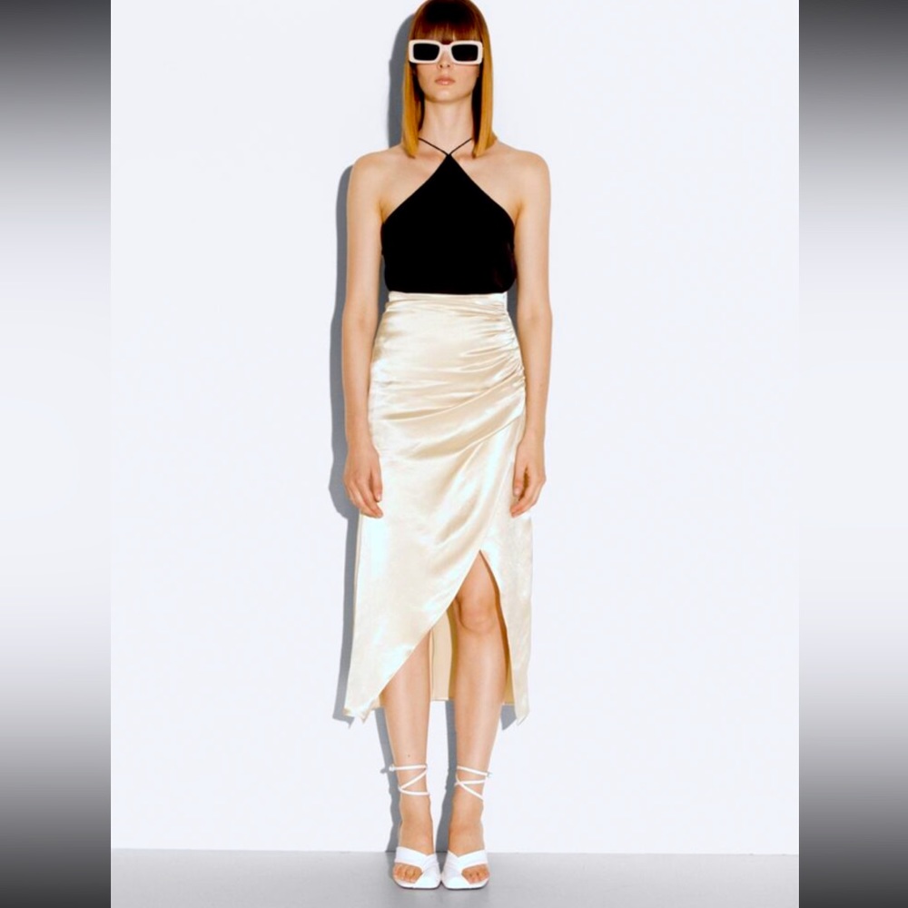 Zara Satin Effect Ruched Skirt
